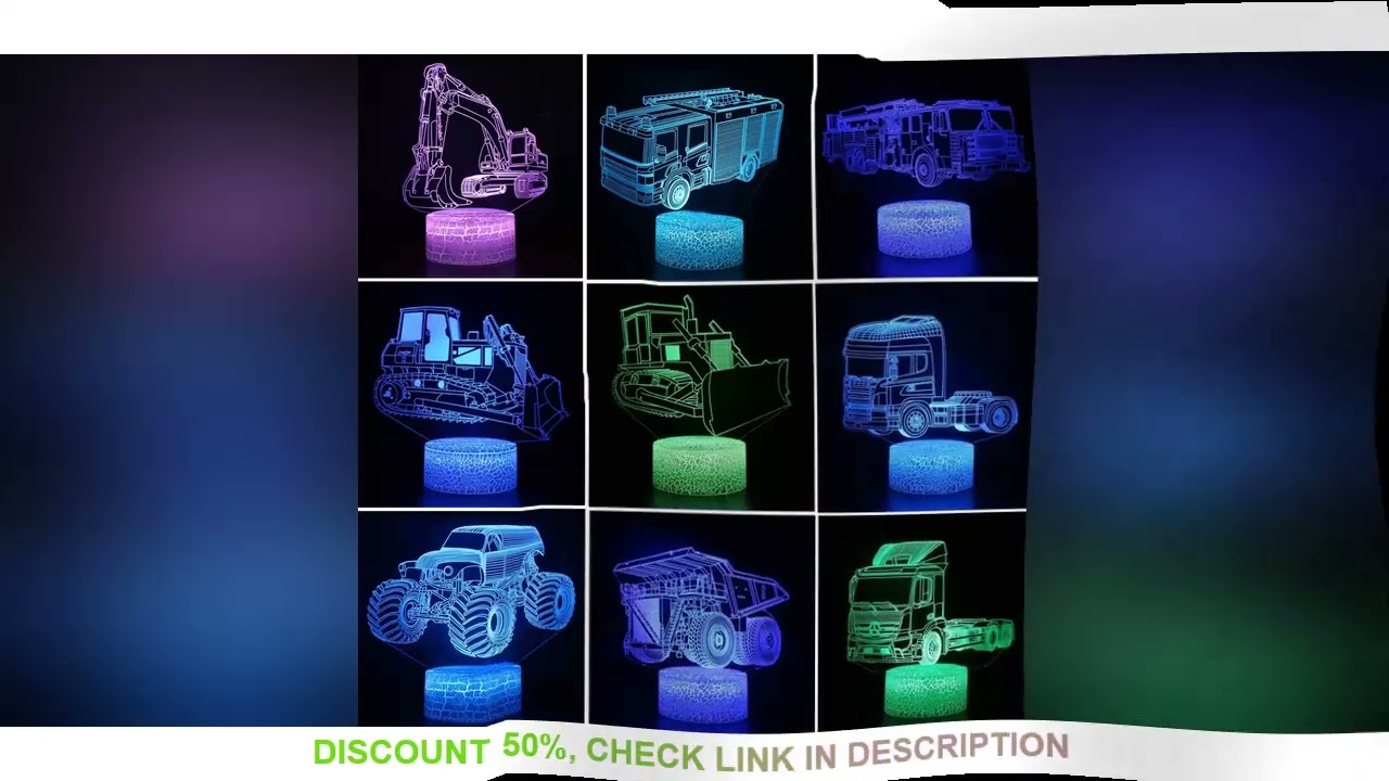 Car,Truck,Tractor,Excavator 3D Night Light LED Touch Illusion Table Lamp Baby Bedroom Decor Gift Lam