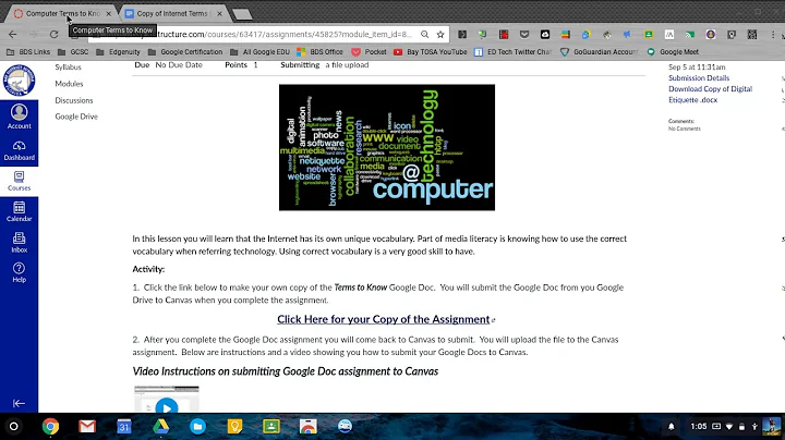 Submitting Google Docs in Canvas Assignment
