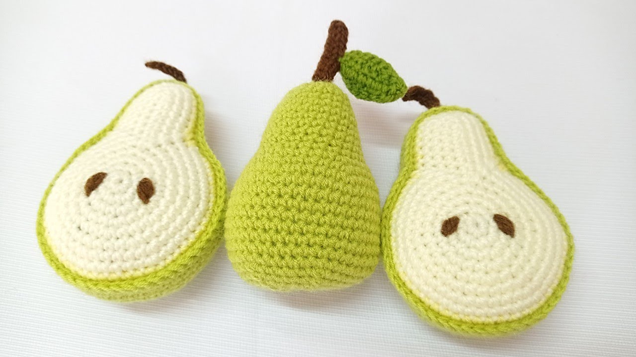 Manualidad N° 64 Peras en mitades tejidos a crochet paso a paso / AMIGURUMIS de frutas.