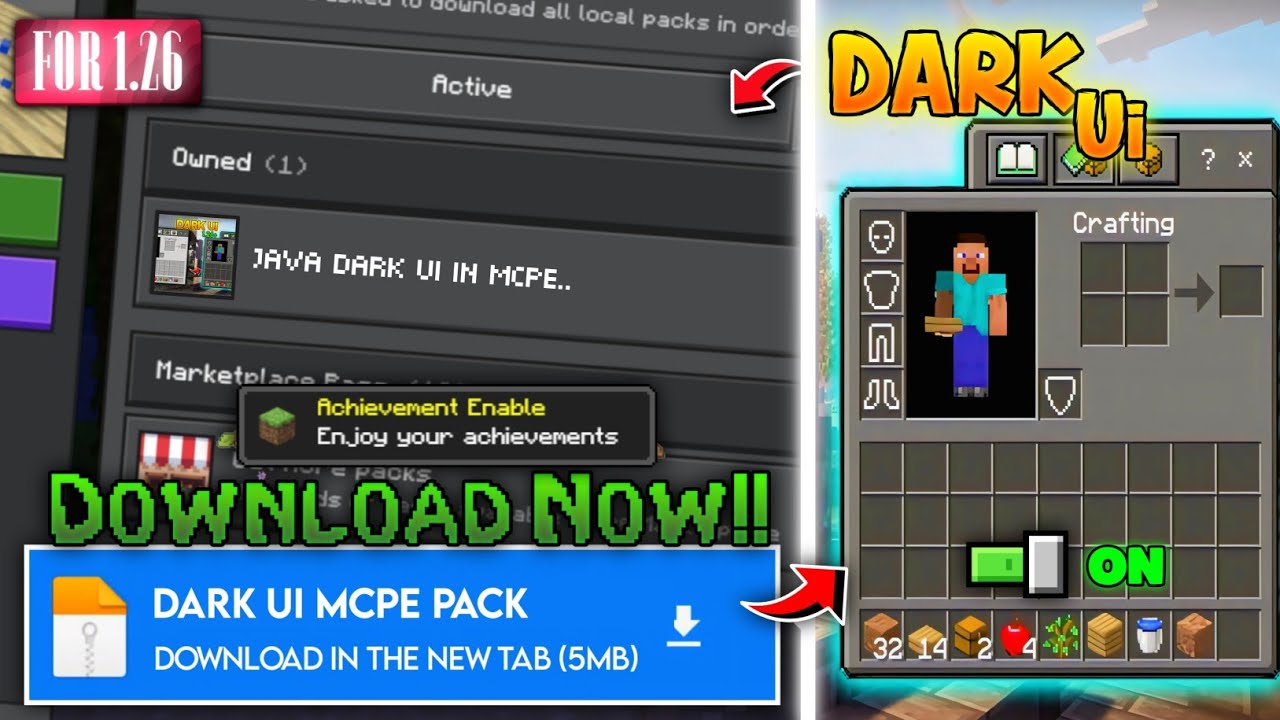 Better Dark Ui For Minecraft Pocket Edition 1.26.13+ || Dark theme ui ...