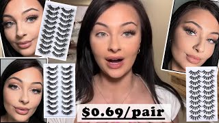 Affordable 8D Faux Mink Lashes Try on, Amazon Eyelash $0.69/PAIR