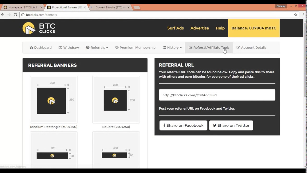 How To Get Referrals Link In Btcclicks Account To Earn More Btc Coin In Hindi - 