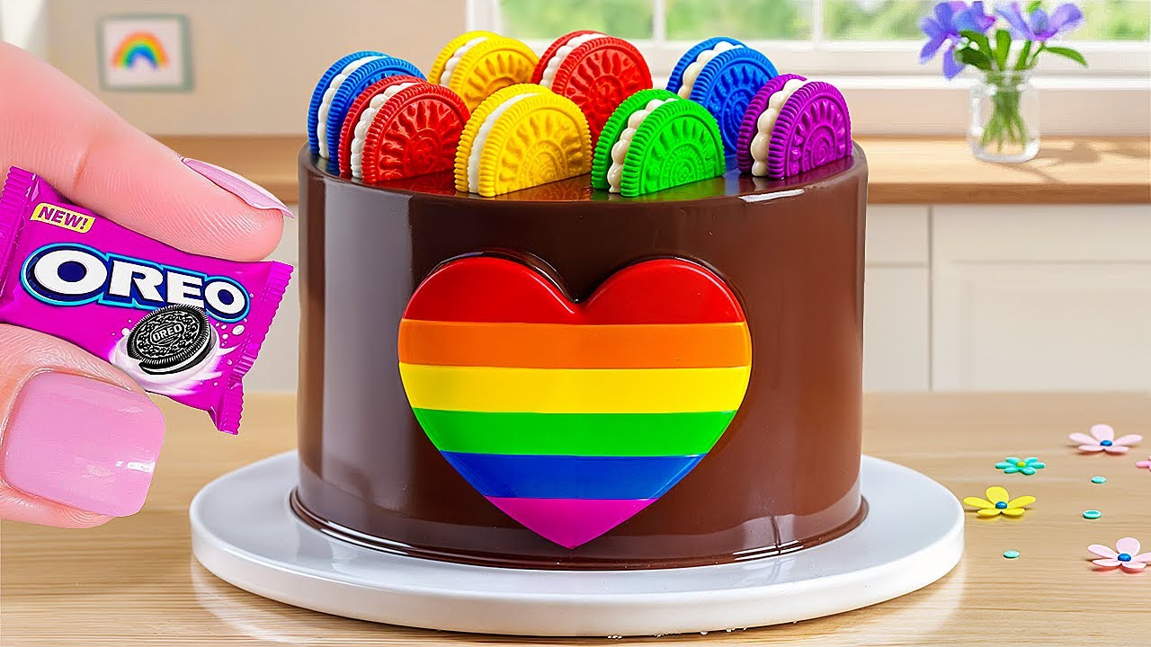 Mini Chocolate Heart Cake Recipe with Oreo Topping | Satisfying Rainbow ...