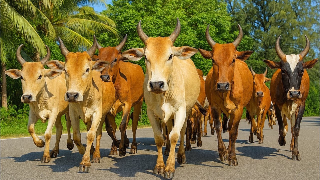 Default Cow Herding dozens of cute and tame cows every day in the countryside ...