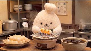 asmr  Grilled Mitarashi Dango  Sweet U0026 Sticky Japanese Dessert   Little Chef Mochi