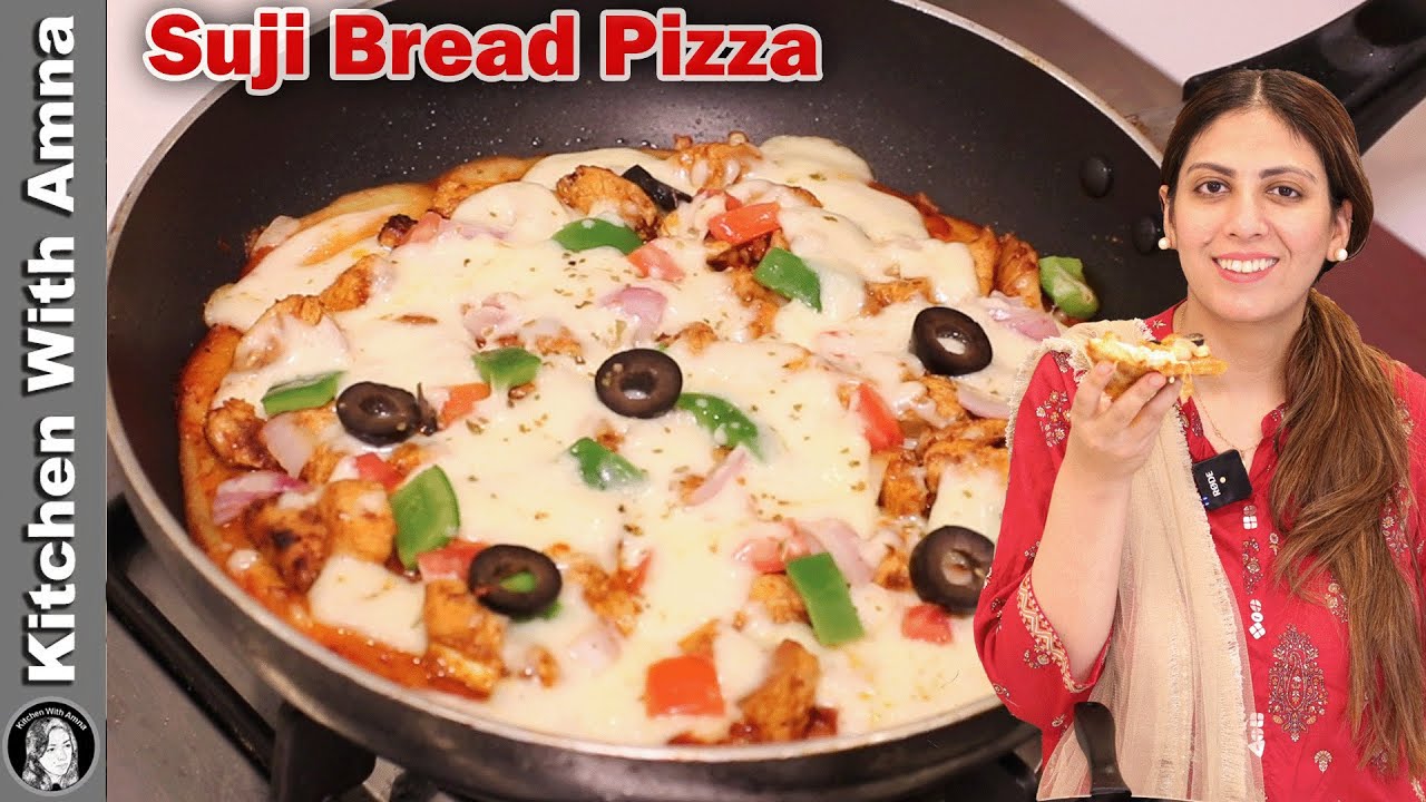 No Bake No Oven Pan Bread Pizza l Unique Suji Pizza Recipe by Kitchen With Amna YouTube