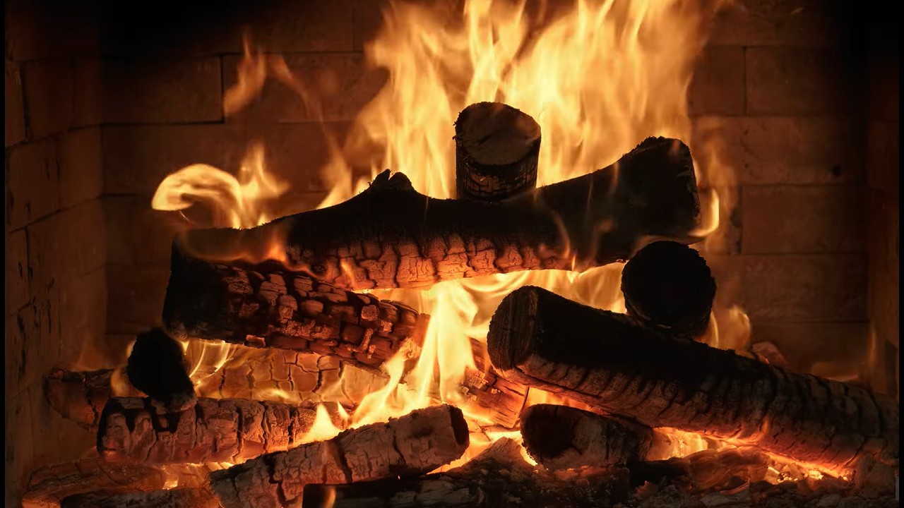 🔥Relax by a Real Fireplace with Radiant Flames, Charred Logs & Calm Crackling Fire.