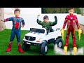 Artem turns into superheroes and helps Bunny - fun stories with toys