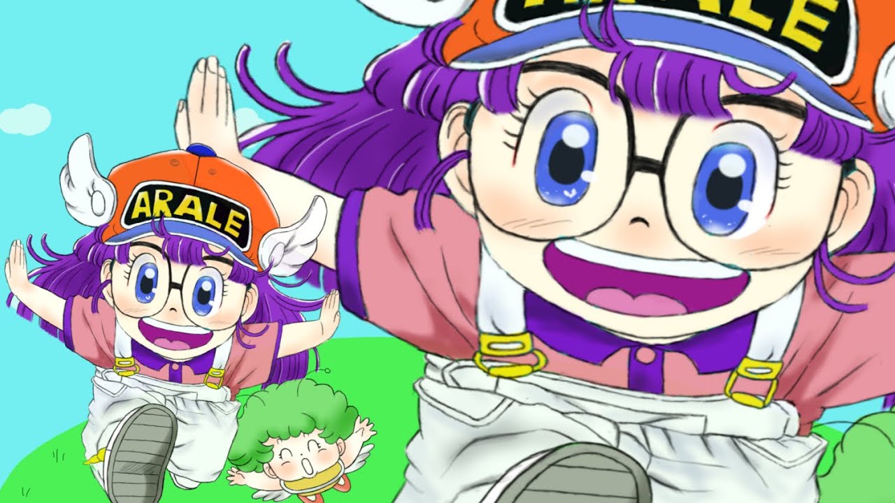 アラレちゃんとがっちゃん 和紙に顔彩 色紙サイズ アラレちゃんと