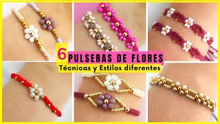 🌸 TOP 6 de las PULSERAS de FLORES más FÁCILES de HACER  🤓  HAZLO paso a paso conmigo