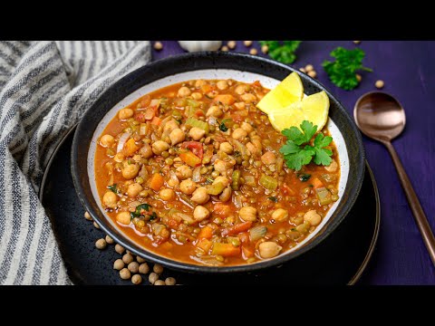 Vegan Harira Moroccan Chickpea and Lentil Soup