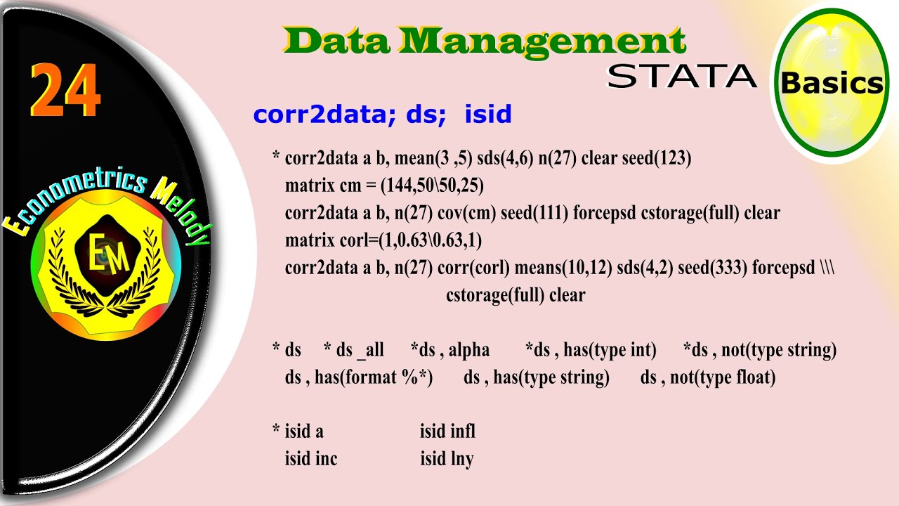 corr2data ds isid || STATA || Data Management | Econometrics Melody | U/Graduate | Mphil /Phd