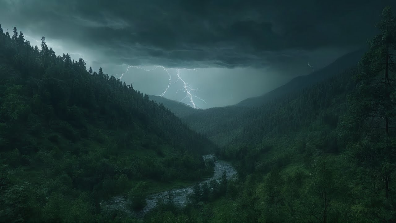 The sound of rain and thunder poured down on the small village | Rain ...