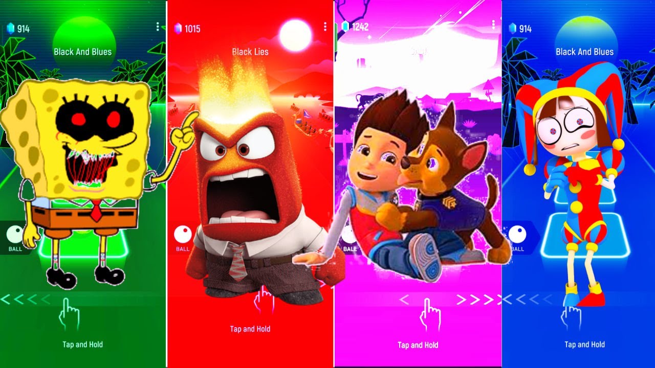 SpongeBob 🆚 Inside Out Anger  🆚 Paw Patrol 🆚 Digital Circus Pomni 🌟 Tiles Hop Coffin Dance🌟