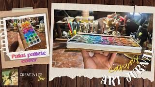Paint pallet and canvas pages art junk journal. #junkjournal #artjournal #canvas #paint