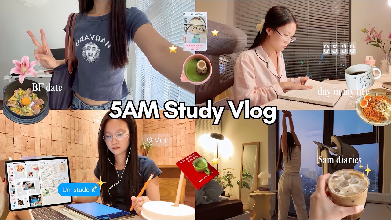 STUDY VLOG 🍵 waking up at 5AM, a day in my life, friend date & self ...