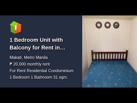 1 Bedroom Unit with Balcony for Rent in Laureano De Trevi Makati City