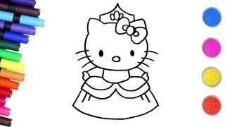 Cute, Princess, Hello, Kitty👑🎀👸🏻drawing painting coloring for kids, toddlers, Easy Drawing For Kids