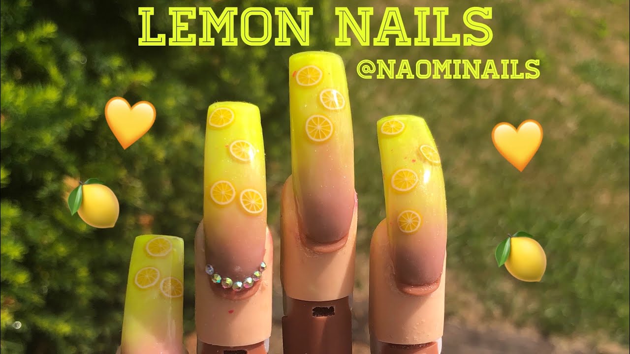 BEYONCE INSPIRED LEMONADE NAILS YELLOW OMBRE LEMON ENCAPSULATED FRUIT