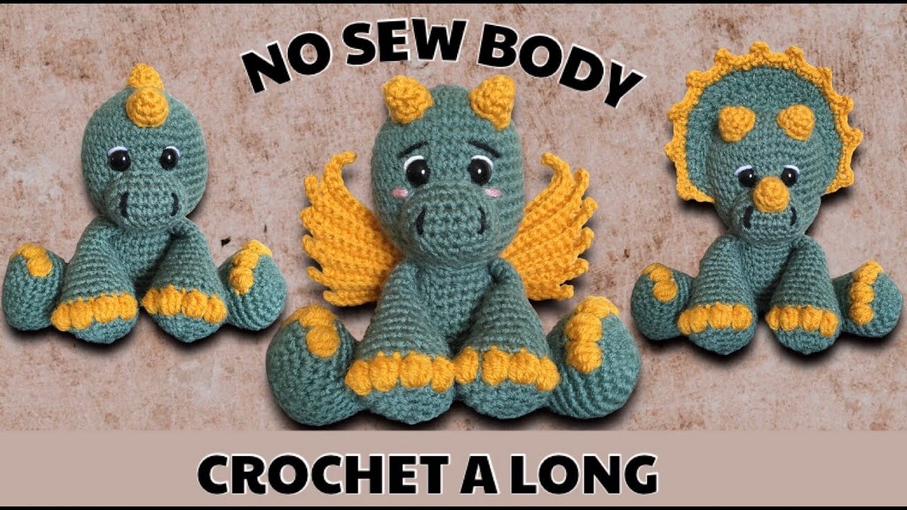CROCHET DINOSAUR DRAGON NO SEW BODY AMIGURUMI CROCHET A LONG