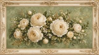 Soft Fern Garden Rose Romance Floral Frame | 1 Hour 4K OLED TV Art | No Sound screenshot 2