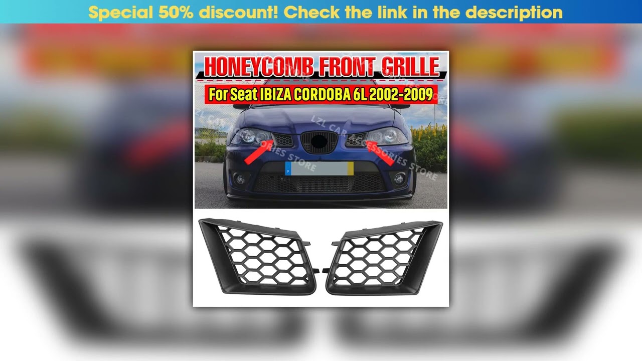 First Look Pair Honeycomb Front Upper Bumper Grill for Seat Ibiza Typ 6L Cordoba 2002-2009 Matte Bl