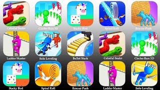 Bullet Stack,Colorful Snake,Circles Run 3D,Stacky Bird,Spiral Roll,Rescue Push,Ladder Master,Solo screenshot 5