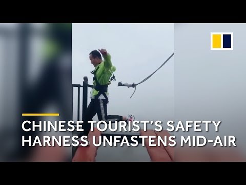 Safety cord tied to Chinese tourist unfastens mid-jump on high-altitude bridge