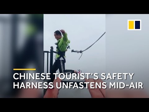 Safety cord tied to Chinese tourist unfastens mid-jump on high-altitude bridge 