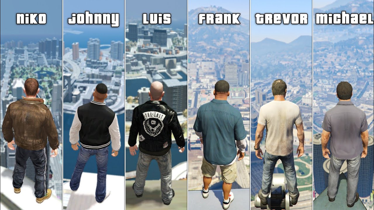 All 6 Protagonists of GTA 4 & GTA 5 Jump from the Highest Buildings!