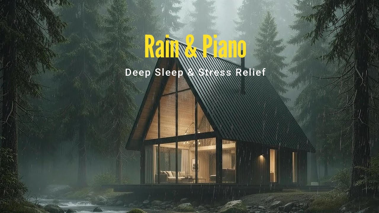 Soothing Rain and Piano on the Wooden Forest Lodge 🌧 Calm Night Ambience for Sleep