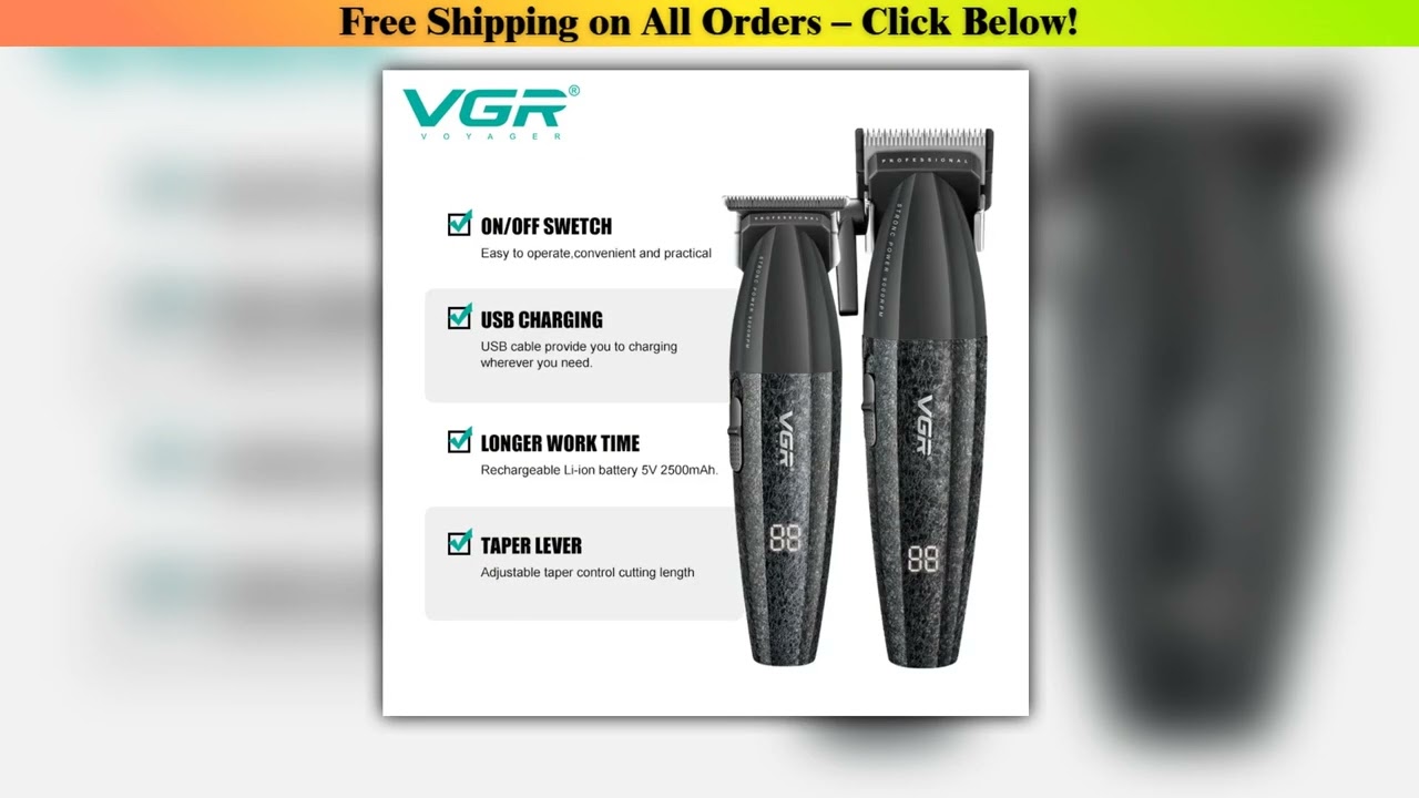VGR Hair Trimmer Professional Clipper Cordless Barber 9000 RPM Rechargeable Hair Cutting Machine