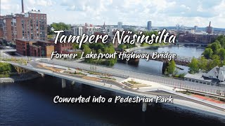 Pedestrian Park Built On A Lakeside Highway Bridge Näsinsilta In Tampere - Drone View 72023
