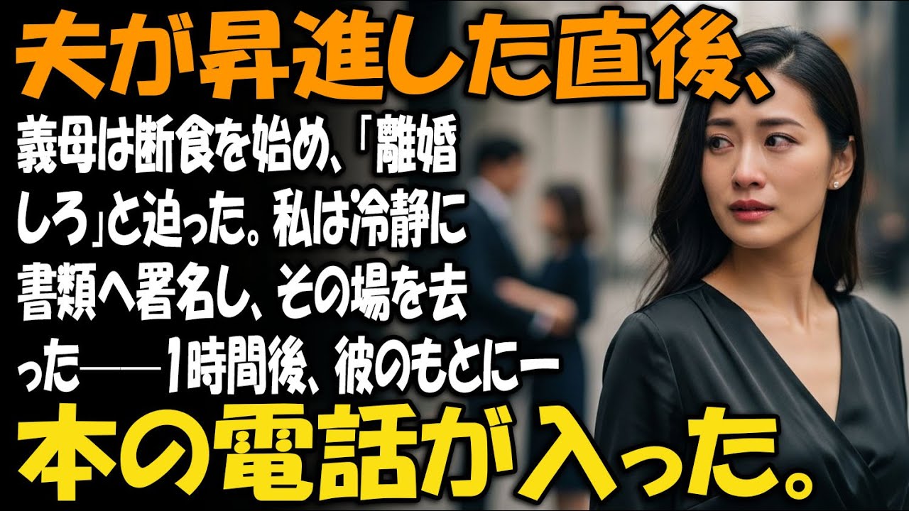 夫が昇進した直後、義母は断食を始め、「離婚しろ」と迫った。私は冷静に書類へ署名し、その場を去った——1時間後、彼のもとに一本の電話が入った。【家族ドラマ】【静かな復讐】