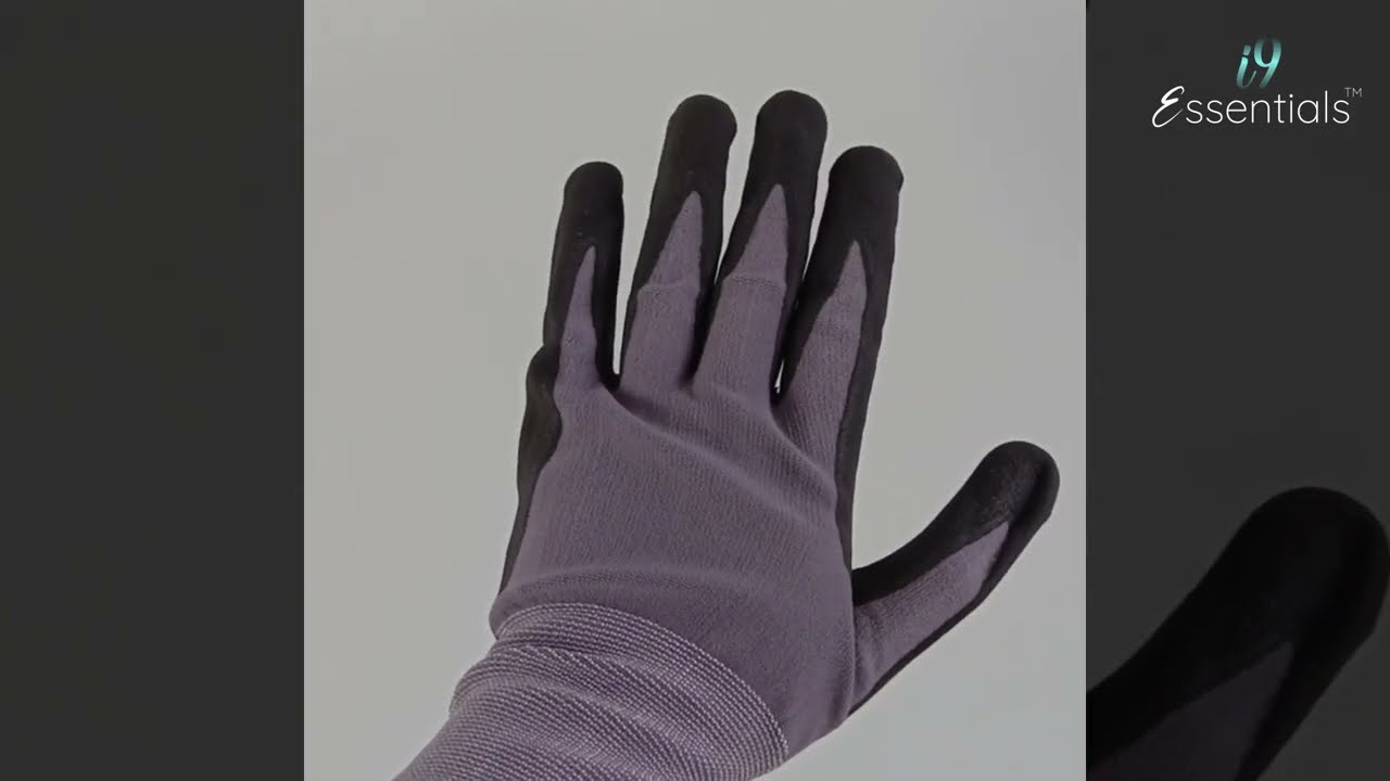 Large - 12 Pairs Grey & Black Micro-Foam Nitrile Coated Work Gloves fo – i9  Essentials