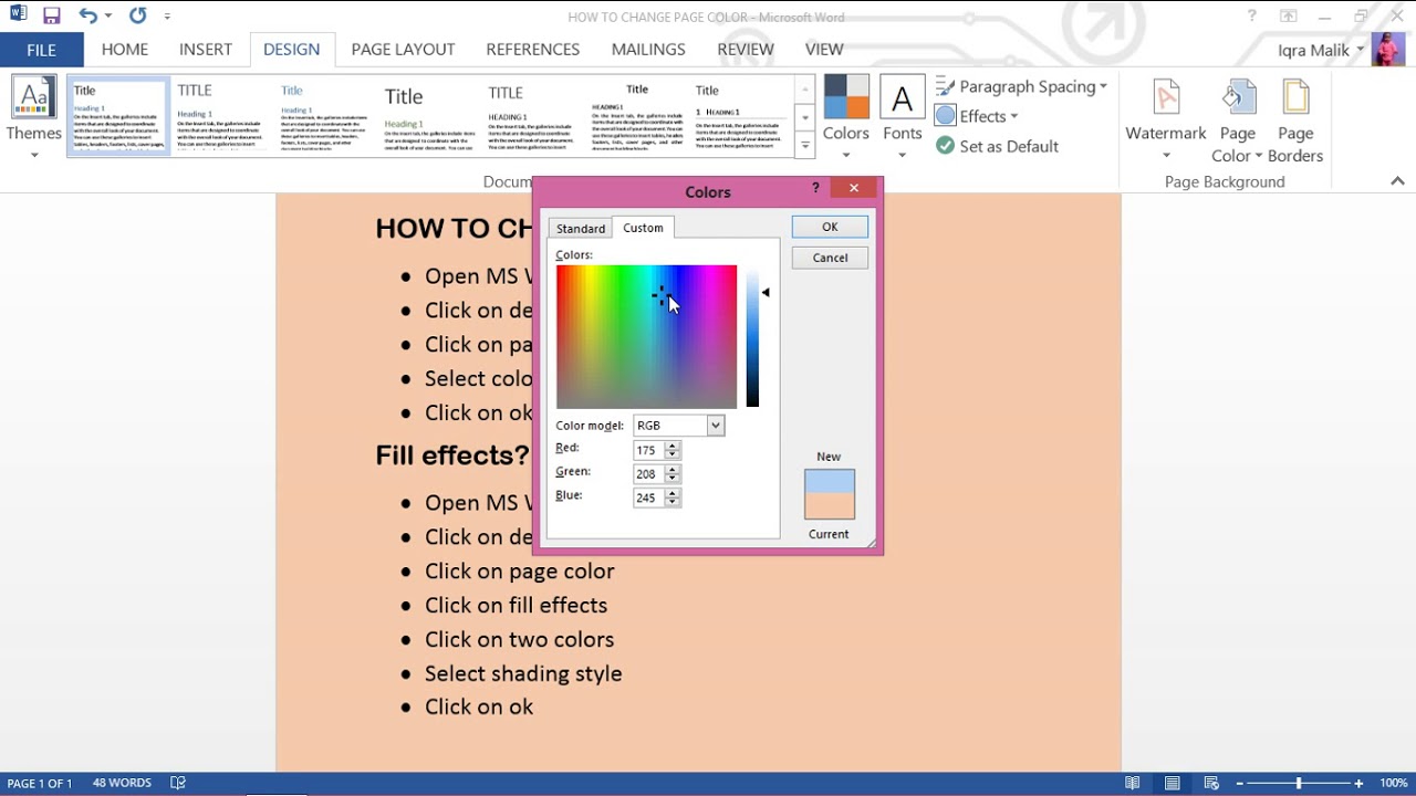 Change Page Color And Fill Effect Ms Word - YouTube