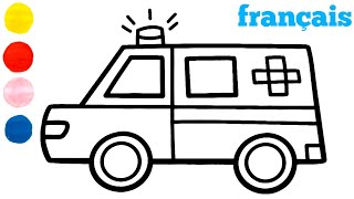 Comment dessiner et colorier une ambulance avec le chiffre 4 (pour les enfants)