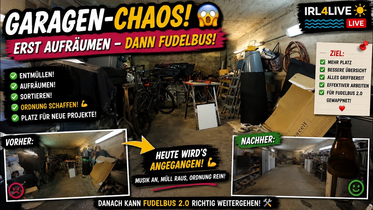 😱 WIE SOLL MAN HIER ARBEITEN?! 😂 Garage entmüllen für den Fudelbus-Umbau!