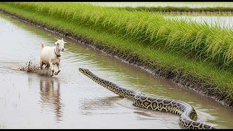 Giant Python Hunts Goat in Rice Paddy | EPIC BATTLE