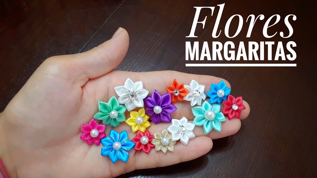 Minis Flores Margaritas hechas con cinta delgada | DIY Ribbon Daisies | Flor Margaridas de Cetim