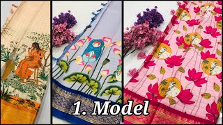 Pure and soft Georgette sarees with all over kalmakari print with mirrors. Organza kora silk sarees. screenshot 2