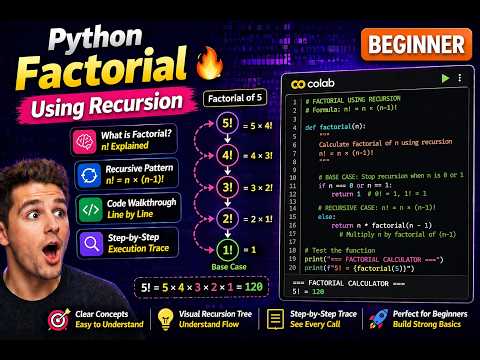 Factorial Using Recursion 🔥 Step-by-Step Explained (Python Beginner Guide)