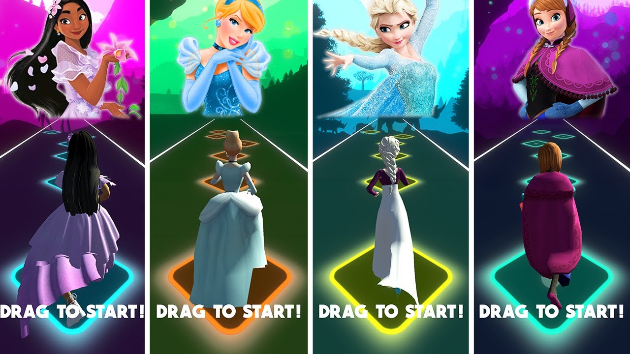Encanto Isabela And Cinderella VS Frozen Elsa And Anna Tiles Hop
