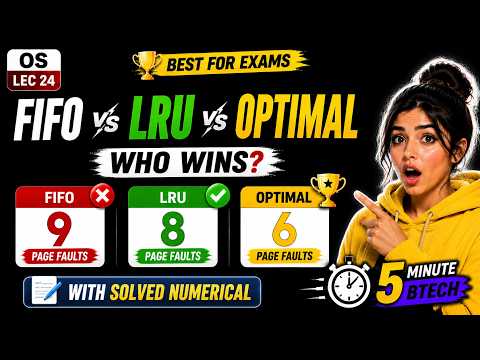 Page Replacement Numericals 🔥 | FIFO vs LRU vs Optimal Solved Problem | OS Lec 24