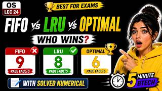 Page Replacement Numericals 🔥 | FIFO vs LRU vs Optimal Solved Problem | OS Lec 24