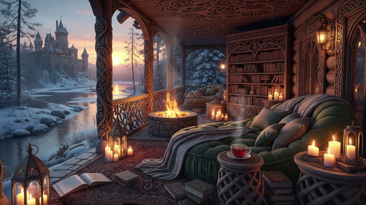Fireside Fantasy Reading Nook ❄️ Cozy Fire & Candlelight