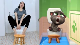 Imitating Tomcat Going To The Toilet And Boxing My Talking Tom In The Real Life