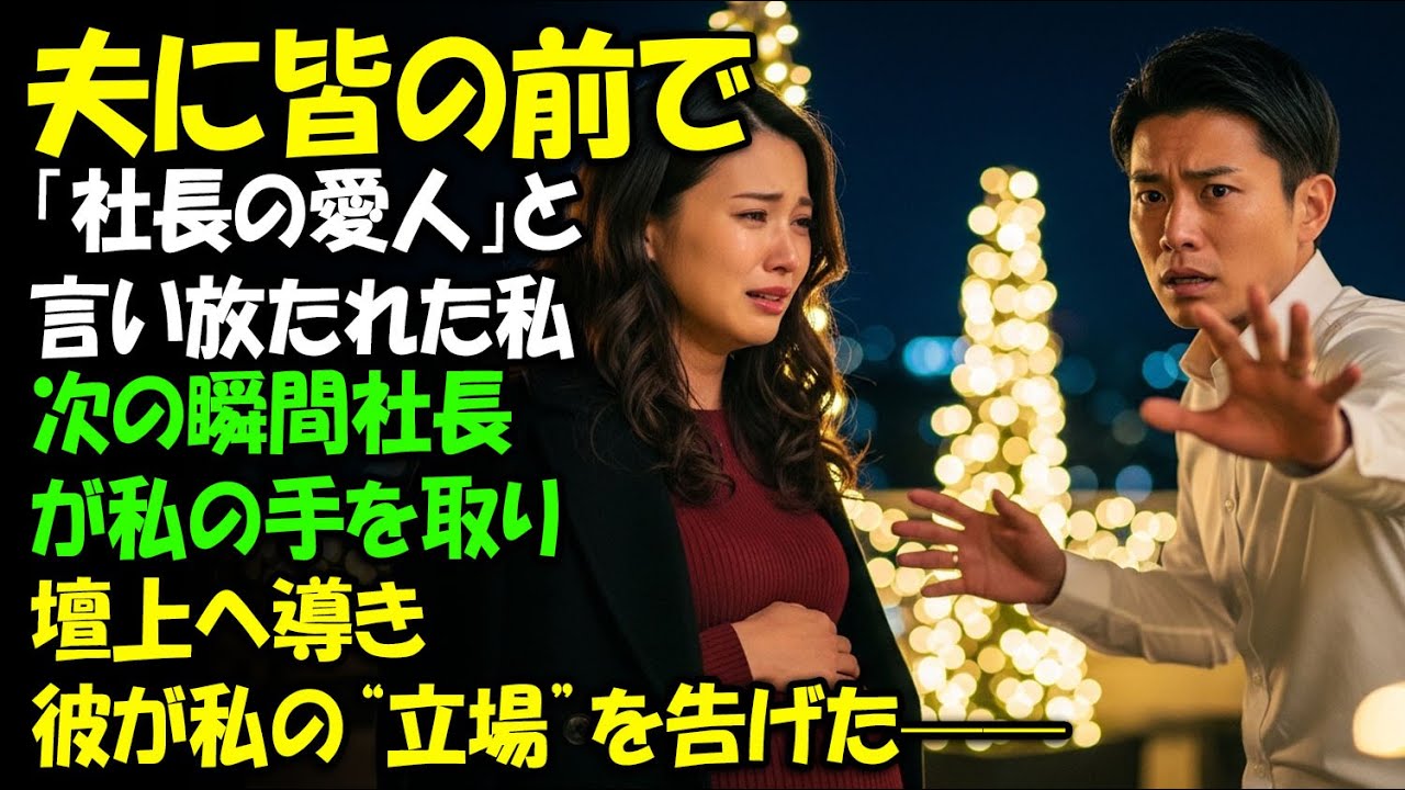 夫に「社長の愛人」と皆の前で罵られた私——次の瞬間、社長が私の手を取り壇上へ。彼が“私の立場”を口にした途端、夫は青ざめて震え出した…