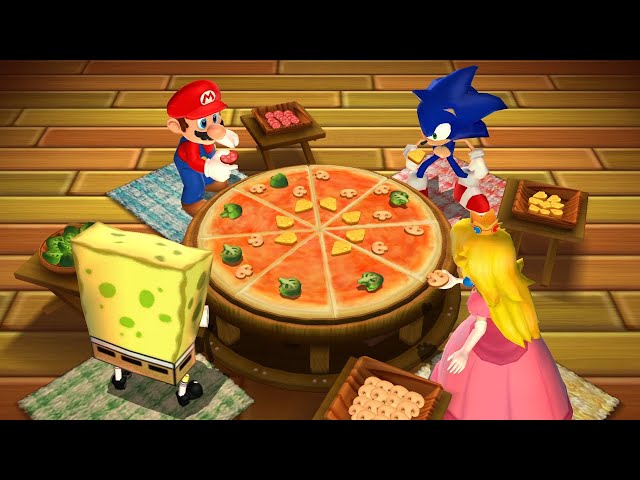 Mario Party 9 Step It Up - Mario vs Sonic vs Spongebob vs Peach (Master CPU) class=