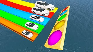 Big & Small Cars vs Water Slide Colors with Portal Trap Rescue Car - BeamNG.Drive